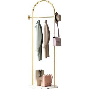 Modern Gold Clothes Racks with Shelves Freestanding, Marble Base